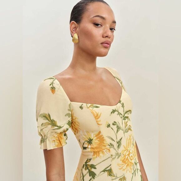 NWOT Reformation Gloria Dress in Honeyglow Floral Yellow Dress, size 2 - Picture 3 of 14